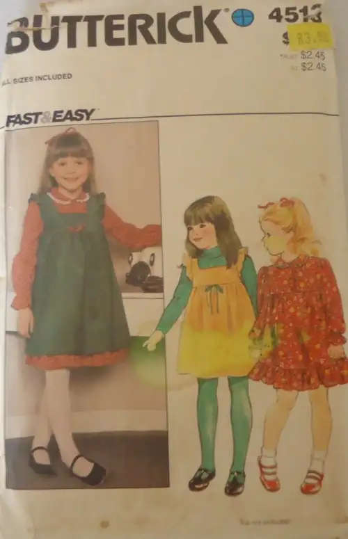 BUTTERICK 4513 GIRLS DRESS & PINAFORE -ALL SIZES COMPLETE  SEWING PATTERN