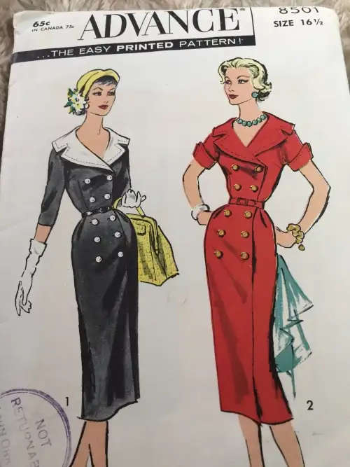 PATTERN ADVANCE 8501 (VERY VINTAGE, NEAT & TIDY PATTERN) - HALF-SIZE DRESS (SIZE 16.5 SEWING PATTERN