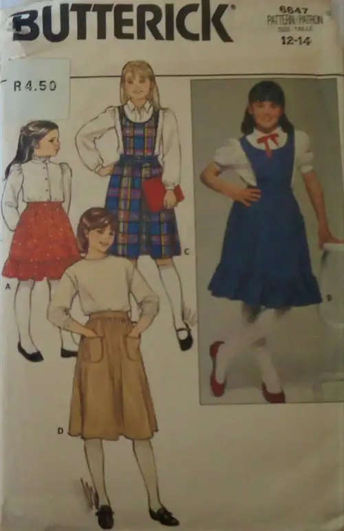 BUTTERICK 6647 GIRL`S SKIRT & DETACHABLE BIB SIZE 12-14 YEARS COMPLETE-  SEWING PATTERN