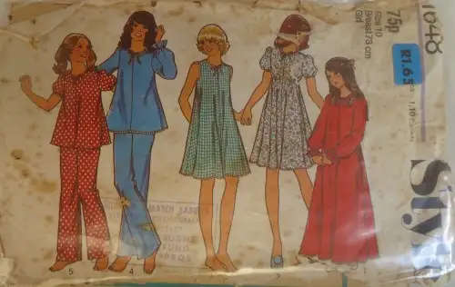 STYLE 1648 KIDS NIGHTDRESS & PJS SIZE 10 YEARS 73 CM CHEST COMPLETE-ZIPLOC BAG SEWING PATTERN