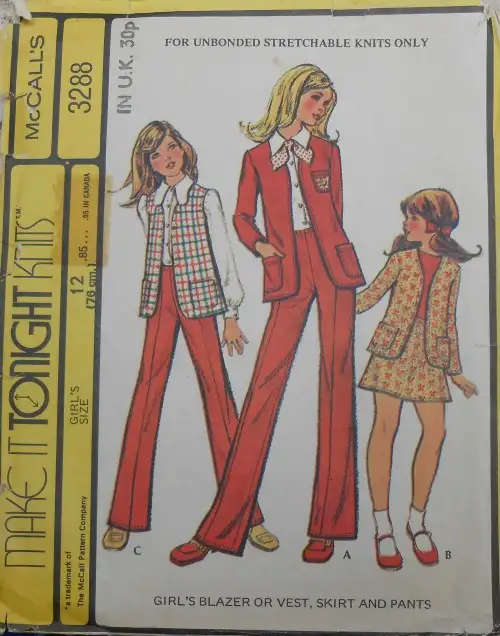 McCALLS 3288 GIRLS BLAZER-WAISTCOAT-SKIRT-PANTS SIZE 12 YR COMPLETE  SEWING PATTERN