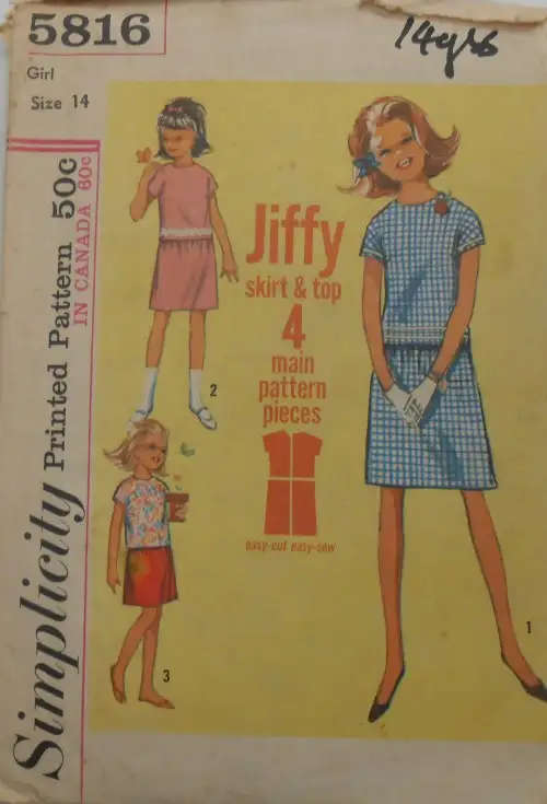 VINTAGE SIMPLICITY 5816 GIRLS TWO PIECE DRESS SIZE 14YEARS COMPLETE-ZIPLOC BAG SEWING PATTERN