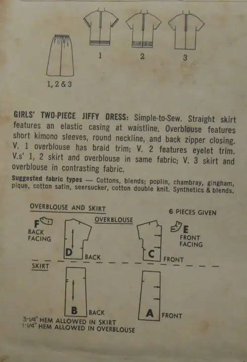 VINTAGE SIMPLICITY 5816 GIRLS TWO PIECE DRESS SIZE 14YEARS COMPLETE-ZIPLOC BAG SEWING PATTERN