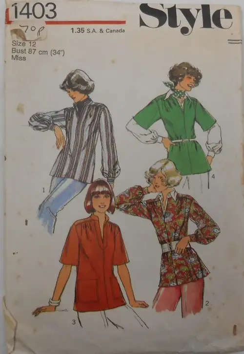 VINTAGE STYLE 1403 SET OF TOPS SIZE 12 BUST 87 CM- COMPLETE SEWING PATTERN