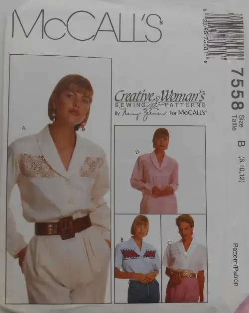 McCALLS 7558 BLOUSES SIZE B 8-10-12 COMPLETE SEWING PATTERN