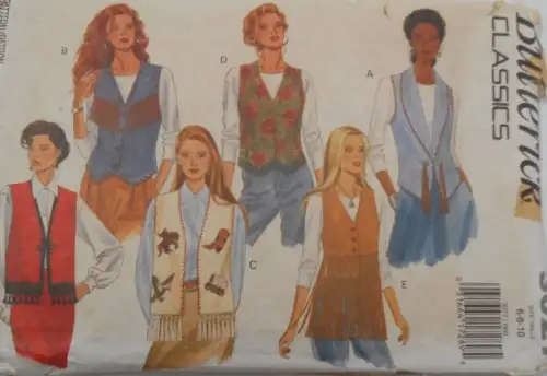 BUTTERICK 3027 SET OF WAISTCOATS SIZES 6-8-10 COMPLETE- ZIPLOC BAG SEWING PATTERN