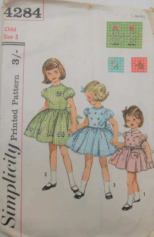 V/VINTAGE SIMPLICITY 4284 GIRLS ONE PIECE DRESS SIZE 3 YEARS - COMPLETE   TRANSFER-  SEWING PATTERN