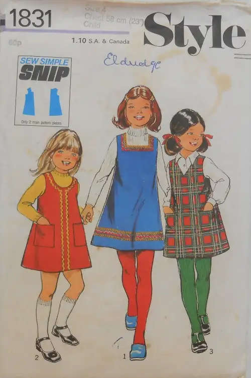 STYLE 1831 GIRLS PINAFORE SIZE 4 YEARS CHEST 58 CM COMPLETE SEWING PATTERN