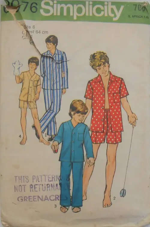 VINTAGE SIMPLICITY 6076 BOYS PJS IN 2 LENGTHS SIZE 6 YEARS CHEST 64 CM COMPLETE SEWING PATTERN