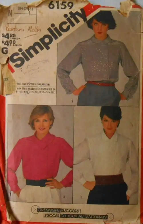 SIMPLICITY 6159 SET OF BLOUSES SIZE N 10-12-14 COMPLETE SEWING PATTERN