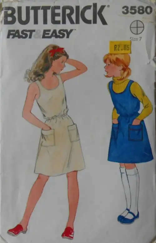 BUTTERICK 3580 GIRLS PINAFORE OR DRESS SIZE 7 YEARS COMPLETE SEWING PATTERN