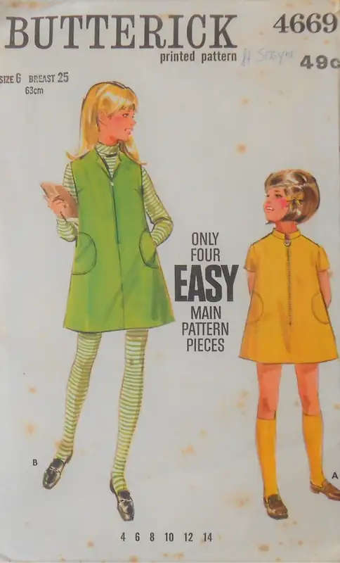 VINTAGE BUTTERICK 4669 GIRLS DRESS OR PINAFORE SIZE 6 YEARS BREAST 25 COMPLETE  SEWING PATTERN