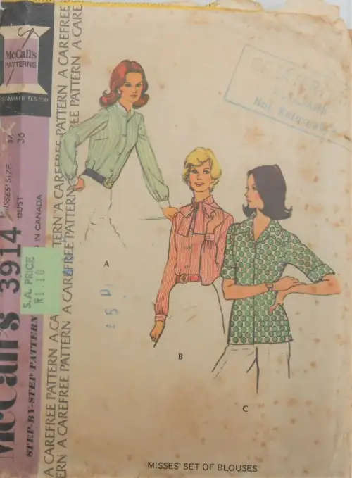 VINTAGE McCALLS 3914 SET OF BLOUSES SIZE 14 BUST 36 COMPLETE-ZIPLOC SEWING PATTERN
