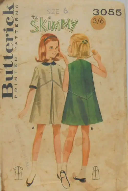 VINTAGE BUTTERICK 3055 GIRLS SKIMMY DRESS SIZE 6 YEARS COMPLETE SEWING PATTERN