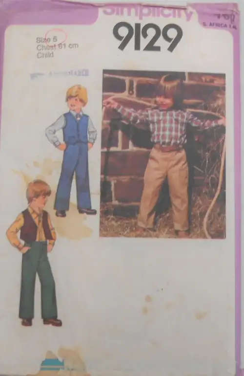 SIMPLICITY 9129 BOYS SHIRT-PANTS-LINED WAISTCOAT SIZE 5 YEARS CHEST 61 CM COMPLETE SEWING PATTERN