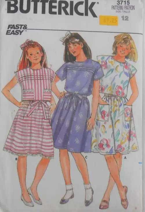 BUTTERICK 3715 GIRLS TOP & SKIRT SIZE 12 YEARS COMPLETE SEWING PATTERN
