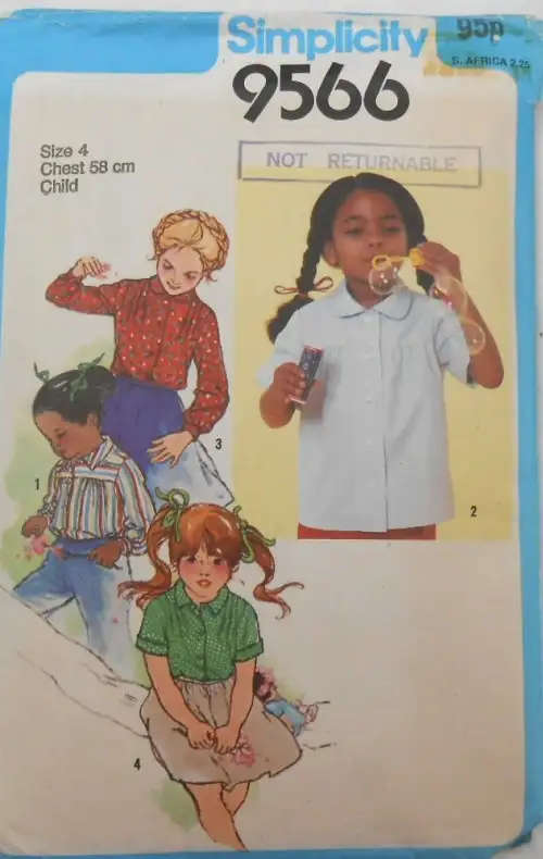 SIMPLICITY 9566 CHILD SHIRTS SIZE 4 YEARS COMPLETE SEWING PATTERN
