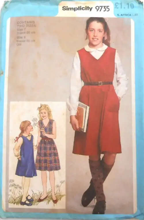 SIMPLICITY 9735 GIRLS DRESS OR PULLOVER PINAFORE & BLOUSE SIZE 7 - 8 YEARS COMPLETE SEWING PATTERN