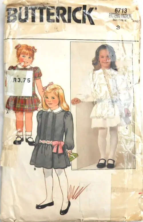 BUTTERICK 6713 GIRLS DRESS SIZE 3 YEARS COMPLETE-ZIPLOC SEWING PATTERN