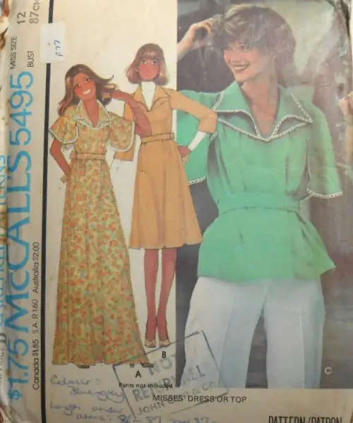 VINTAGE McCALLS 5495 DRESS & TOP  SIZE 12 BUST 87 CM COMPLETEVINTAGE McCALLS 5495 DRE SEWING PATTERN