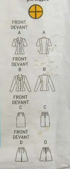 BUTTERICK 6000 JACKET-SKIRT-SHORTS SIZE 6-8-10 COMPLETE SEWING PATTERN