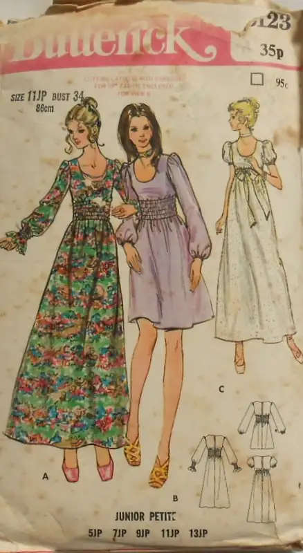 BUTTERICK 6123 DEEP U NECKLINE DRESS SIZE 11JP BUST 34 COMPLETE SEWING PATTERN