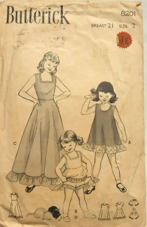 V/VINTAGE BUTTERICK 6201 GIRLS RUFFLE EDGED SLIP & PANTIES SIZE 2 YEAR COMPLETE-EXC SEWING PATTERN