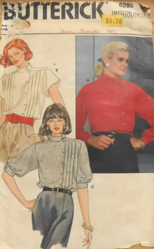 BUTTERICK 6299 BLOUSES SIZE 14 COMPLETE-UNCUT-F/FOLDED-ENVELOPE  SEWING PATTERN