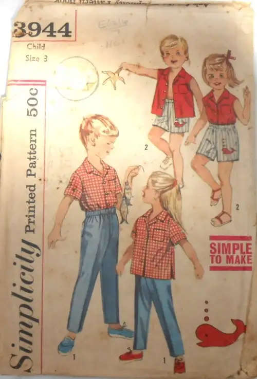 SIMPLICITY 3944  CHILD SHIRT-BOXER SHORTS-PANTS SIZE 3 YEARS COMPLETE-NO TRANsfer SEWING PATTERN