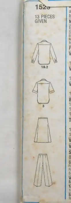 STYLE 1523 SHIRT-BIAS SKIRT-PANTS SIZE 12 BUST 87 CM COMPLETE SEWING PATTERN