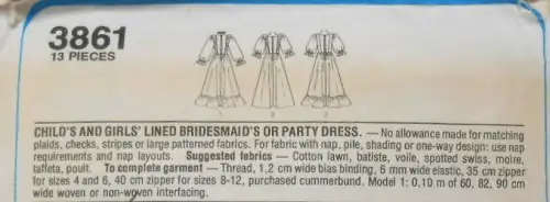 STYLE 3861 GIRLS LINED BRIDESMAID OR PARTY DRESS SIZE 6 YEARS COMPLETE SEWING PATTERN