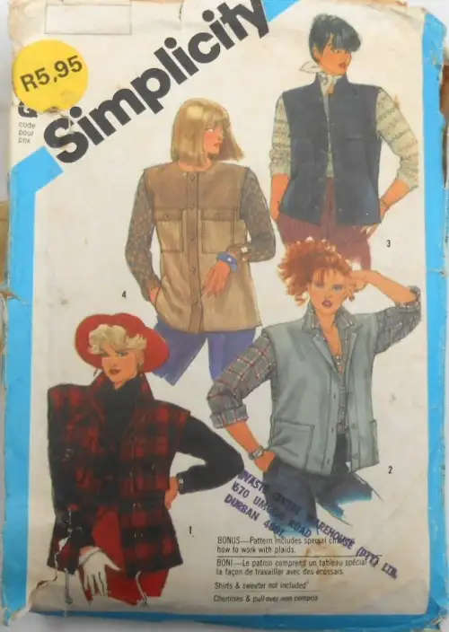 SIMPLICITY 6597 VESTS & WAISTCOATS SIZE 10 COMPLETE-ZIPLOC -  SEWING PATTERN