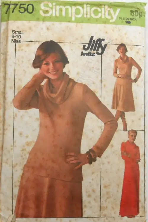 SIMPLICITY 7750 KNIT PULLOVER DRESS-TOP-SKIRT SIZE SMALL 8-10 COMPLETE SEWING PATTERN