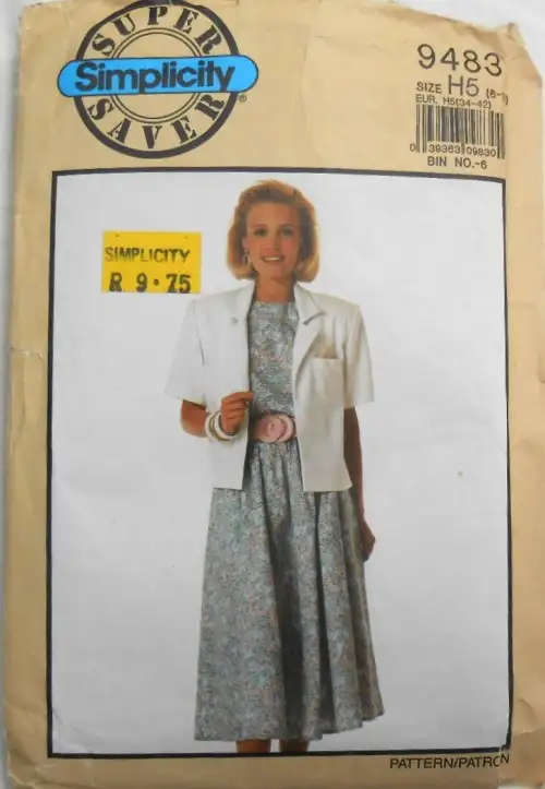 SIMPLICITY 9483 DRESS & UNLINED JACKET SIZE 6-14 COMPLETESIMPLICITY 9483 DRESS  SEWING PATTERN