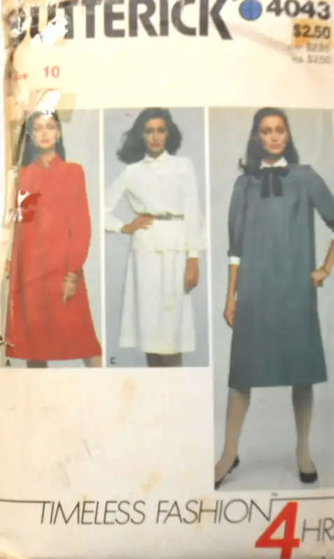 BUTTERICK 4043 DRESS-TOP-SKIRT-TIE SIZE 10 COMPLETE-ZIPLOC SEWING PATTERN