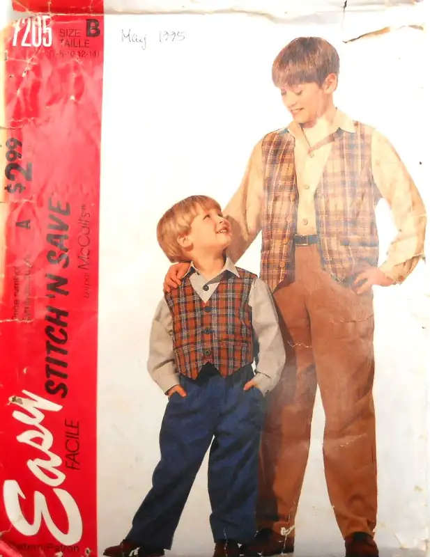 McCALLS 7205 BOYS LINED WAISTCOAT-SHIRT-PANTS SIZE 7-8-10-12-14 YEARS COMPLETE-  SEWING PATTERN