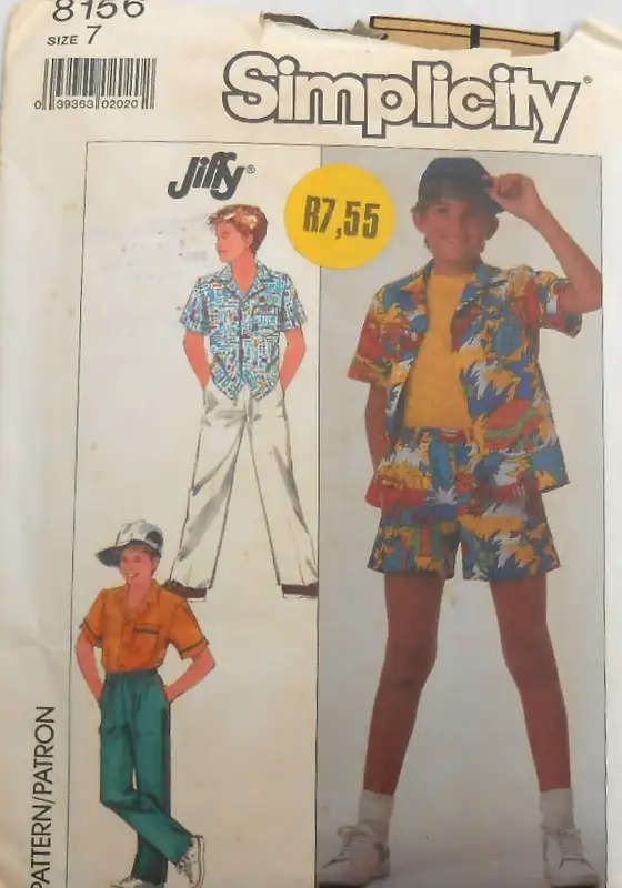 SIMPLICITY 8156 BOYS SHIRT-PANTS-SHORTS SIZE 7 YEARS COMPLETESIMPLICITY 8156 SEWING PATTERN