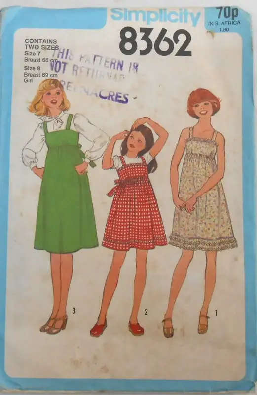SIMPLICITY 8362 GIRLS DRESS OR PINAFORE SIZE 7-8 YEARS COMPLETE SEWING PATTERN