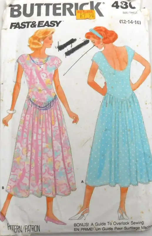 BUTTERICK 4804 CLOSE FITTING DRESS SIZE 12-14-16 COMPLETE-CUT TO 12 SEWING PATTERN