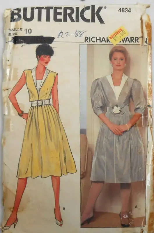 BUTTERICK 4834 SEMI FITTED FLARED DRESS & BELT SIZE 10 COMPLETE SEWING PATTERN