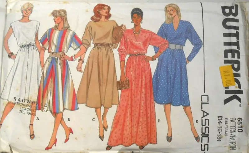 BUTTERICK 6510 PULLOVER DRESS SIZE 14-16-18 COMPLETE-CUT TO 16 SEWING PATTERN