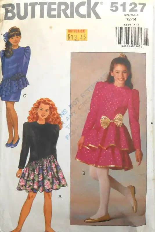 BUTTERICK 5127 GIRLS DRESS - SIZE 12-14 YEARS COMPLETE SEWING PATTERN