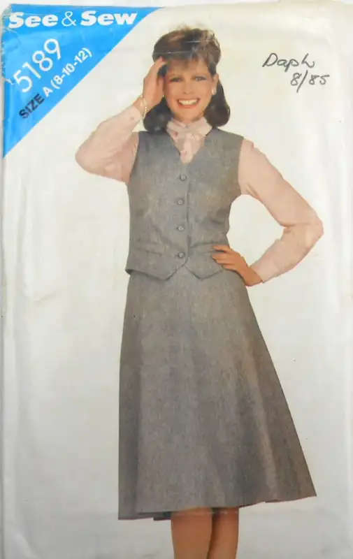 BUTTERICK 5189 SKIRT & WAISTCOAT- SIZE 8-10-12 COMPLETE-UNCUT-F/FOLDED SEWING PATTERN