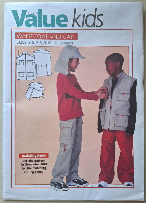 Woman`s Value kids waist coat and cap size 5-6 (7-8,9-10,11-12) years  SEWING PATTERN