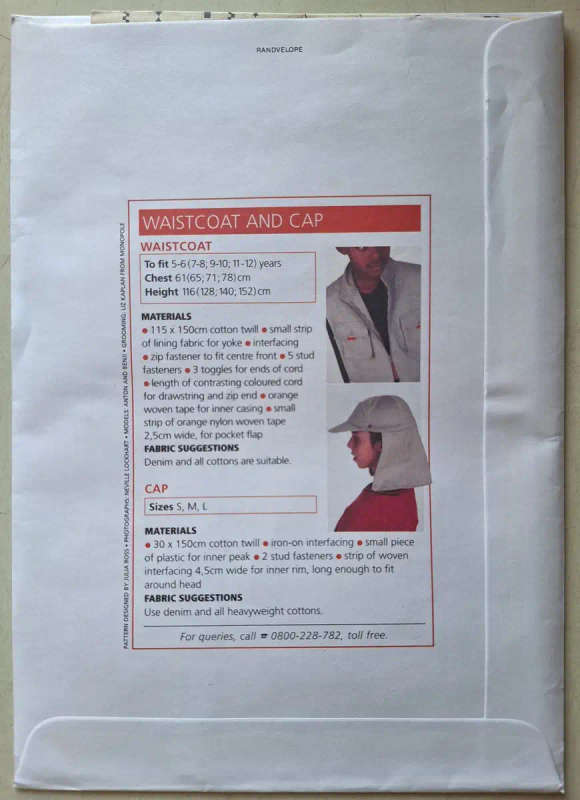 Woman`s Value kids waist coat and cap size 5-6 (7-8,9-10,11-12) years  SEWING PATTERN