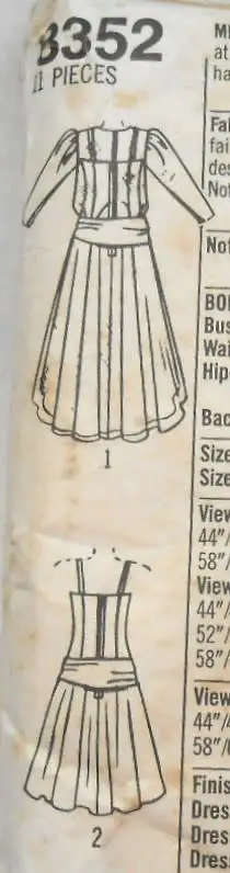 SIMPLICITY 8352 DRESS WITH CIRCULAR SKIRT OR SHOULDER STRAPS SIZE 12-14-16 COMPLETE-C SEWING PATTERN