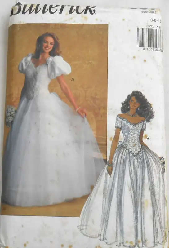 BUTTERICK 6571 FLOOR LENGTH DRESS-FITTED LINED DROP WAIST BODICE SIZE 6-8-10-COMPLETE-SEWING PATTERN