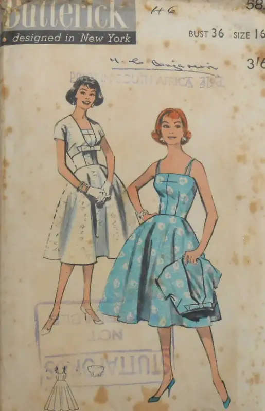V/VINTAGE BUTTERICK 581 DRESS & BOLERO JACKET SIZE 16 BUST 36 COMPLETE-UNCUT-F/FOLDED SEWING PATTERN