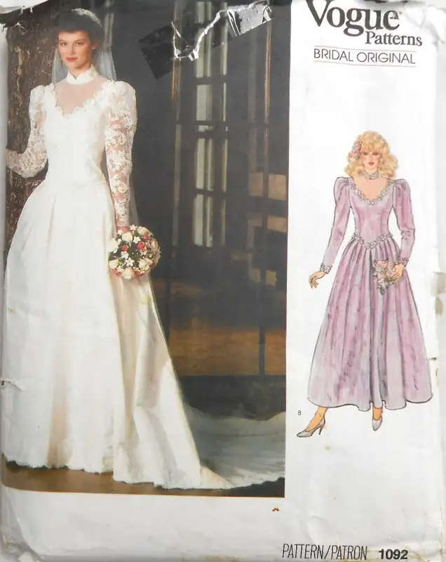 VOGUE 1092 BRIDAL DRESS & PETTICOAT SIZE 12 COMPLETE - WEDDING DRESS WITH TRAIN SEWING PATTERN