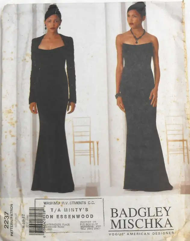 VOGUE 2237 BADGLEY MISCHKA -CLOSE FITTING DRESS & BOLERO SIZE 12 COMPLETE-ONLY CUT SEWING PATTERN